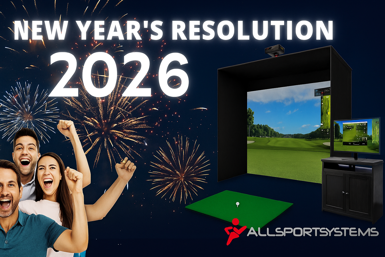 People Celebrating AllSportSystems to fulfill their New Year's Resolution of obtaining an Affordable Golf Simulator
