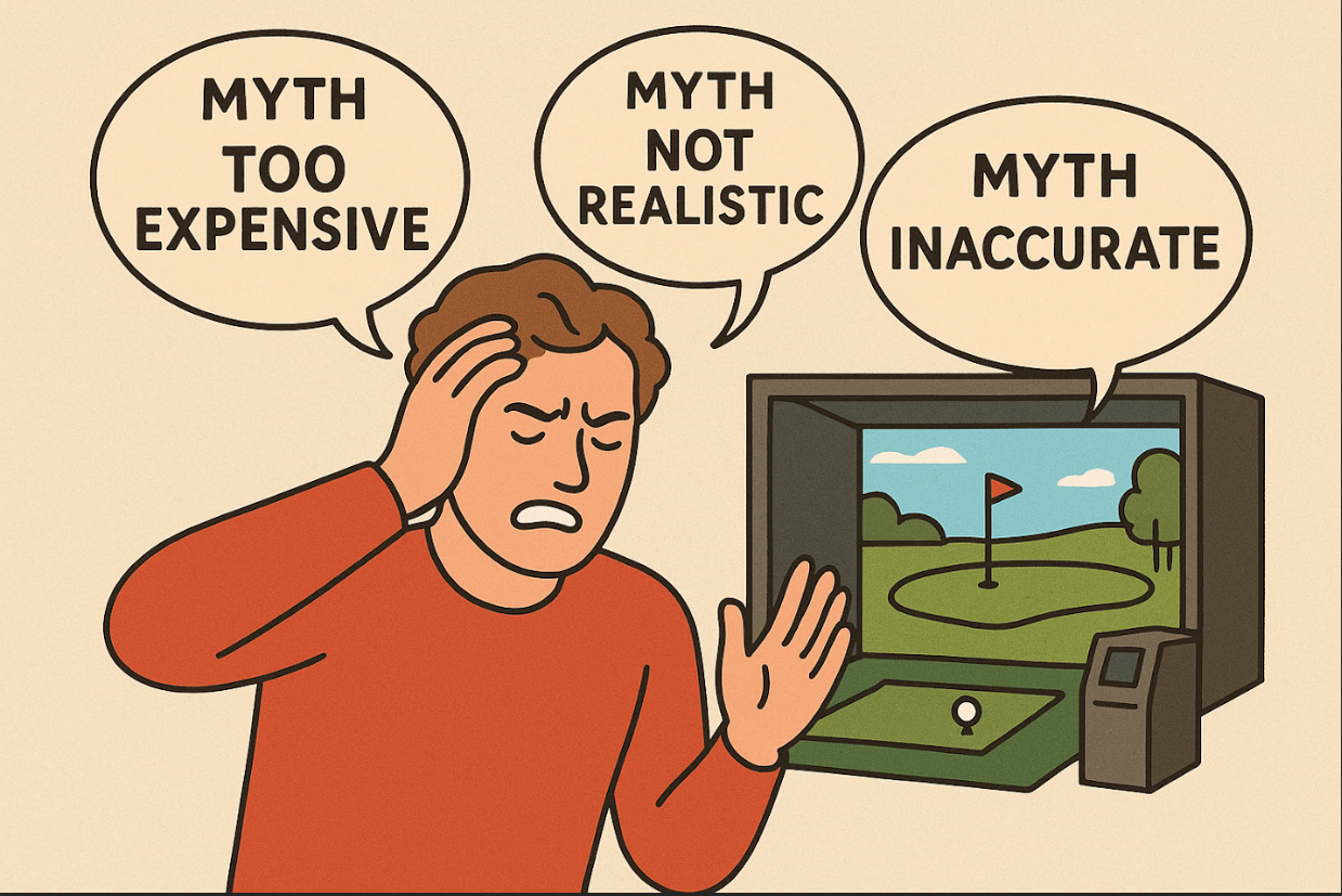 A person struggling with the myths they keep hearing about golf simulators even though they really want one