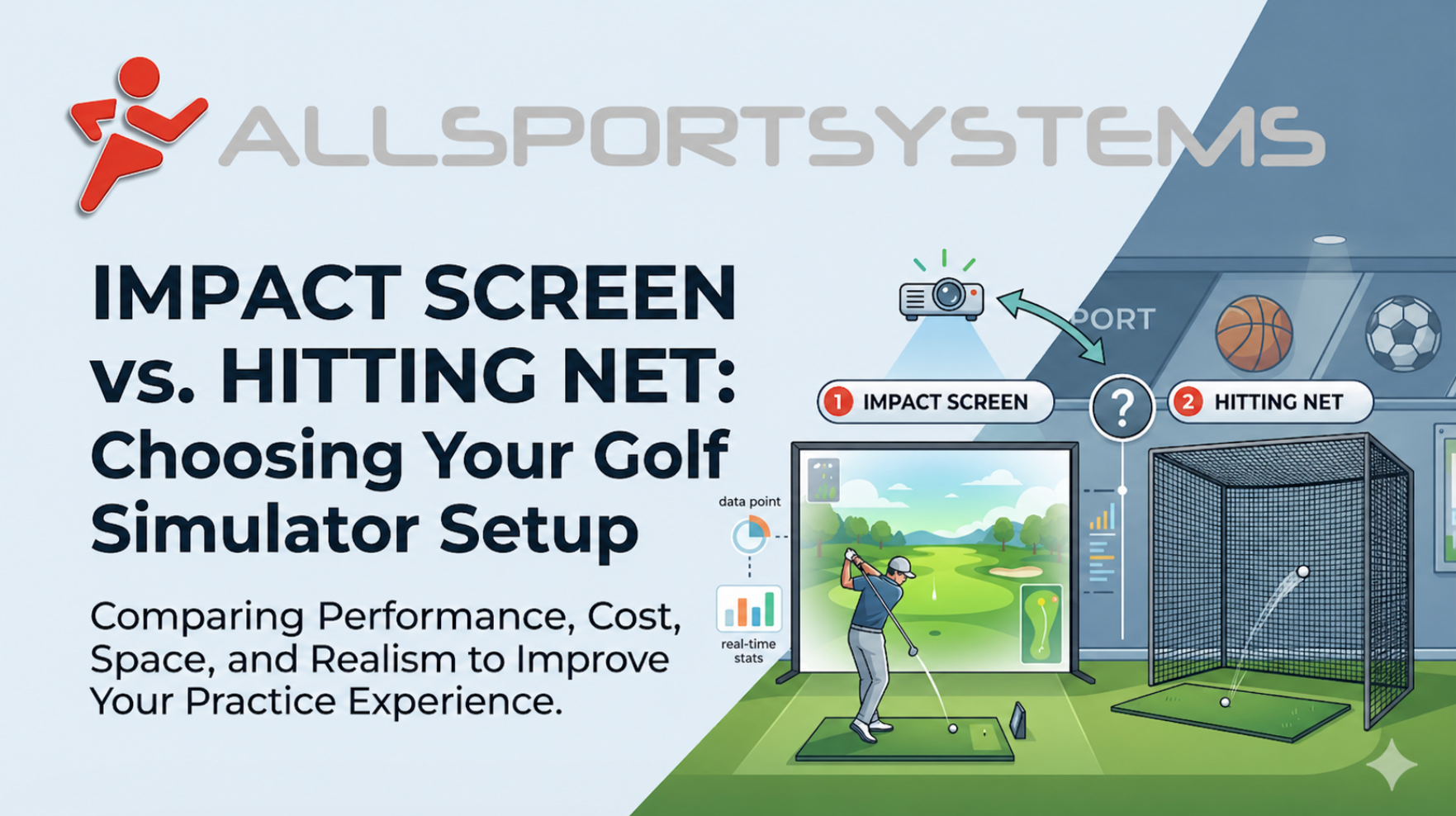 AllSportSystems Compares Golf Simulator Impact Screen vs Golf Simulator Hitting Net Experience.