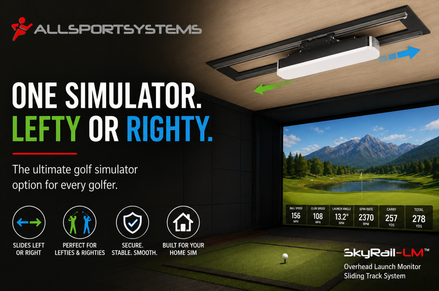 Sliding Launch Monitor Mount for Golf Simulator.