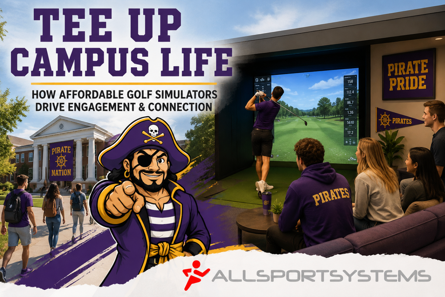 Bring campus engagement to a whole new level with AllSportSystems affordable golf simulator packages.