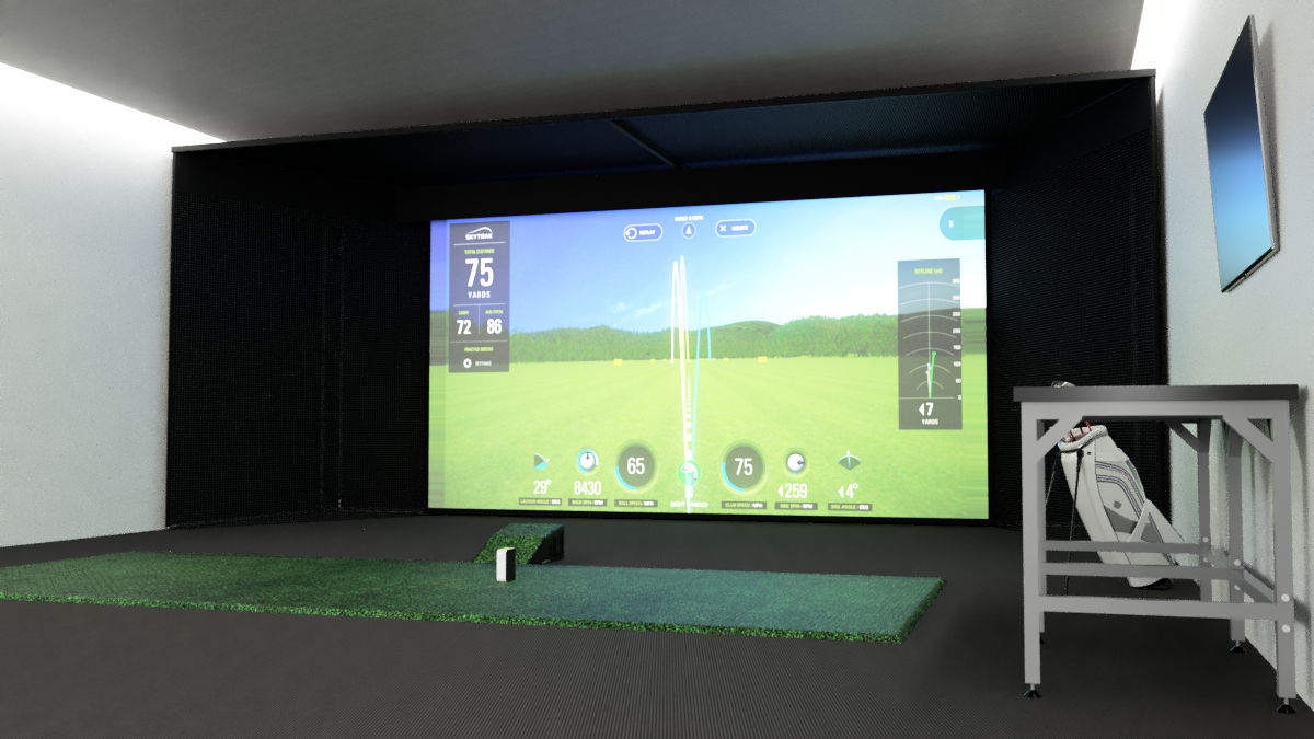 Wall to wall golf sim bay from AllSportSystems.