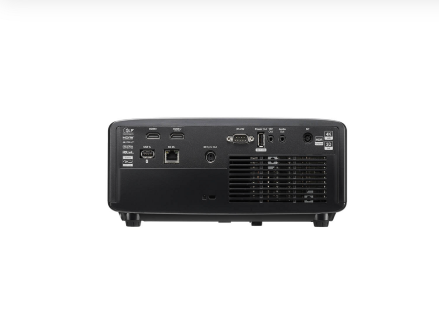 Back cord layout view of the Optoma ZK521ST-B home golf sim projector.
