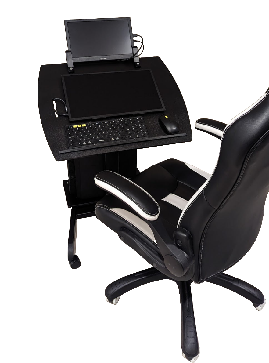 Smart Cart rolling podium computer stand by Allsportsystems. Adjustable lectern with tilting top. Use for presentations, medical office, hospitals, schools.