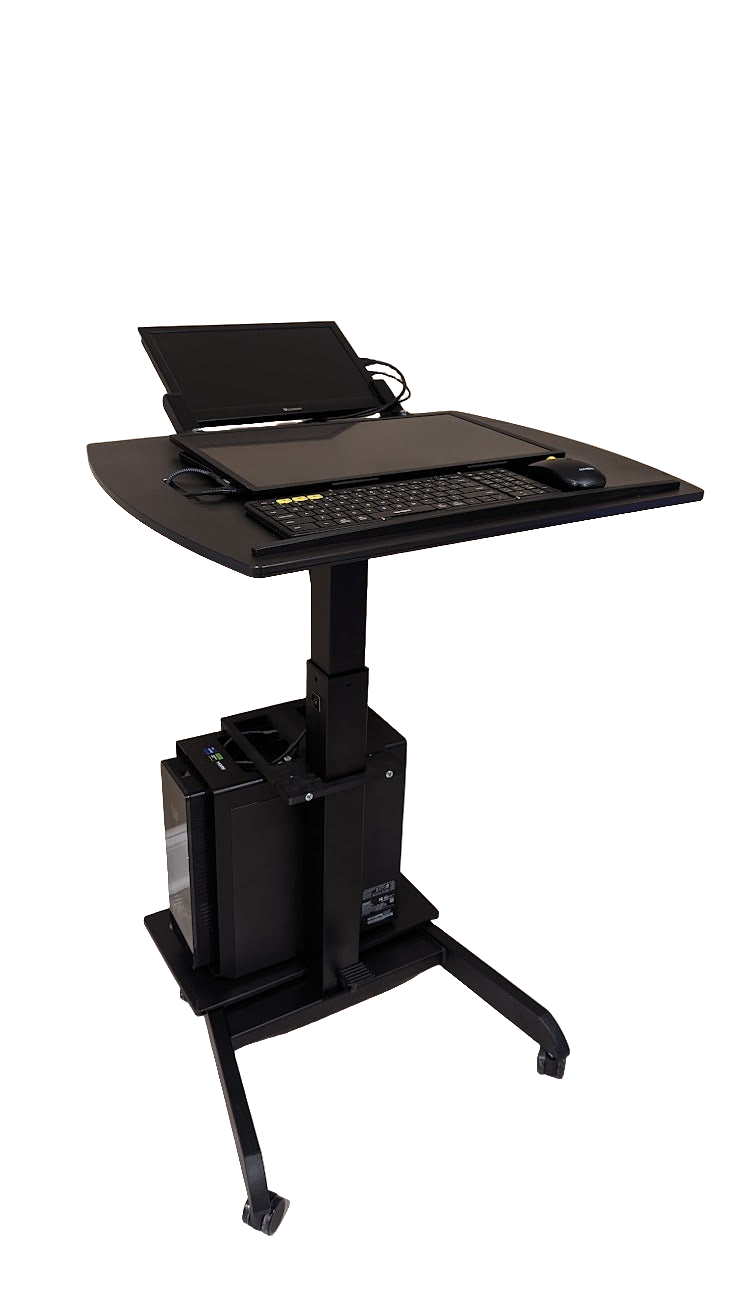Smart Cart rolling podium computer stand by Allsportsystems. Adjustable lectern with tilting top. Use for presentations, medical office, hospitals, schools.