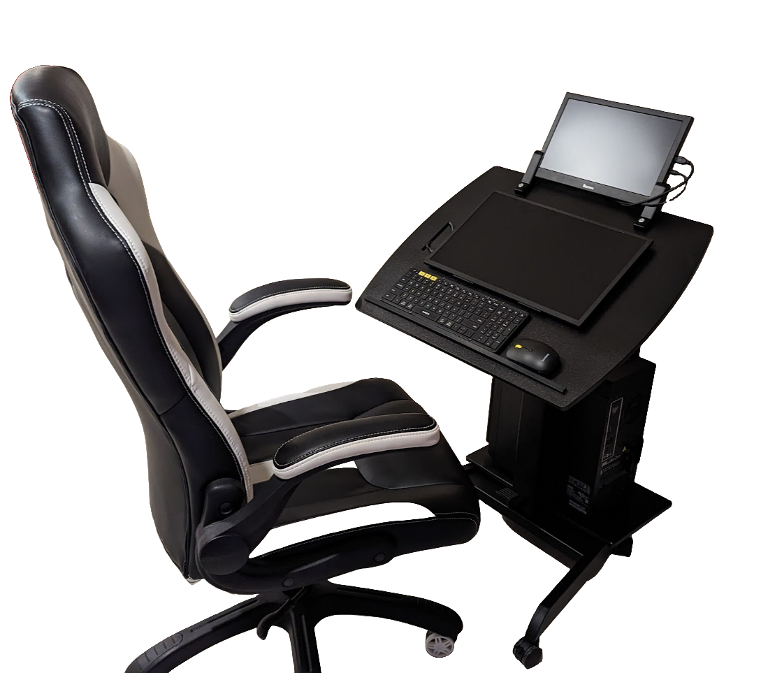 Smart Cart rolling podium computer stand by Allsportsystems. Adjustable lectern with tilting top. Use for presentations, medical office, hospitals, schools.