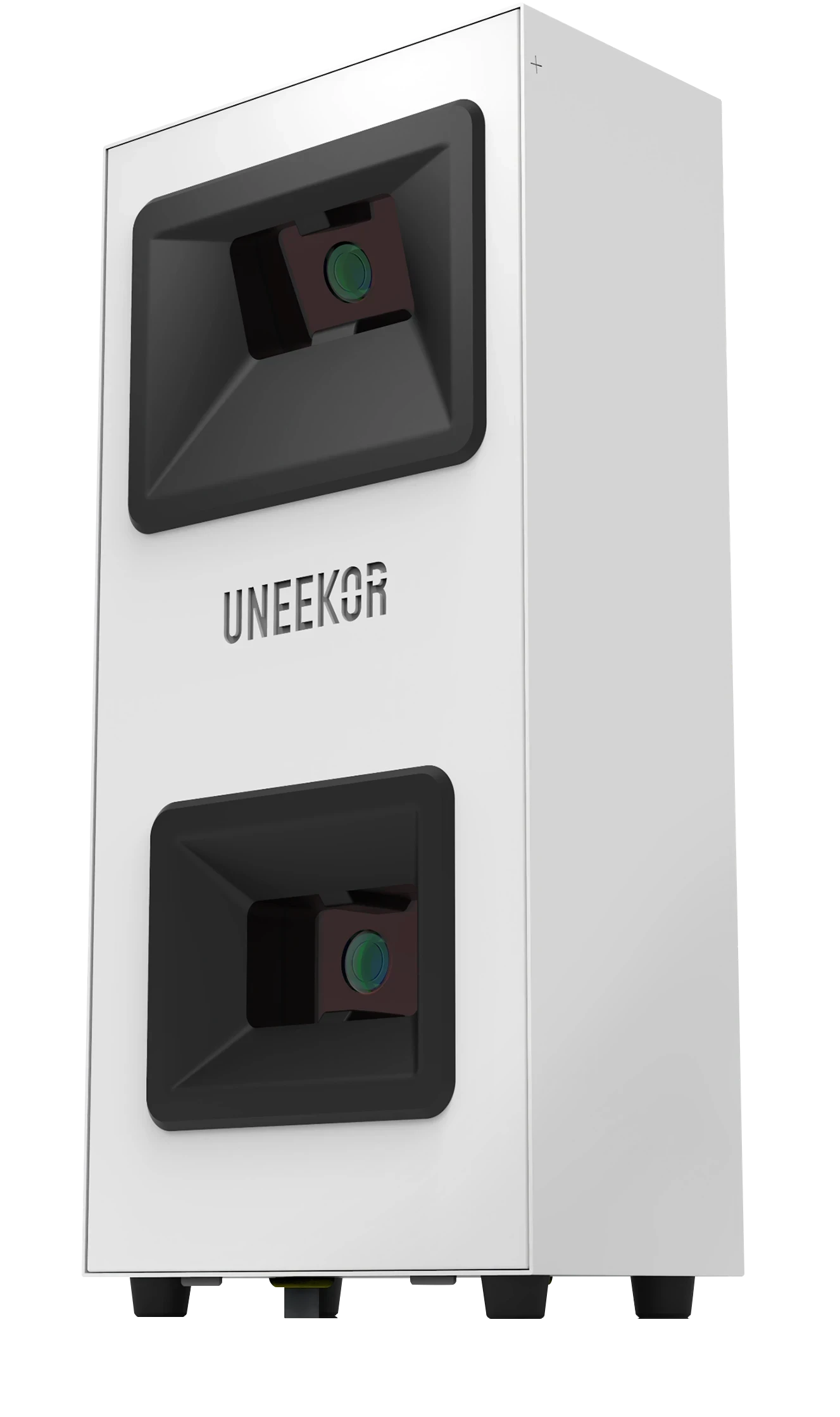 Rectangular white device with two black square panels, each featuring a circular green sensor designed for golf. The product name "Uneekor EYE MINI LITE Golf Launch Monitor" and the AllSportSystems logo are printed on the front, with a red stick figure logo at the bottom right.