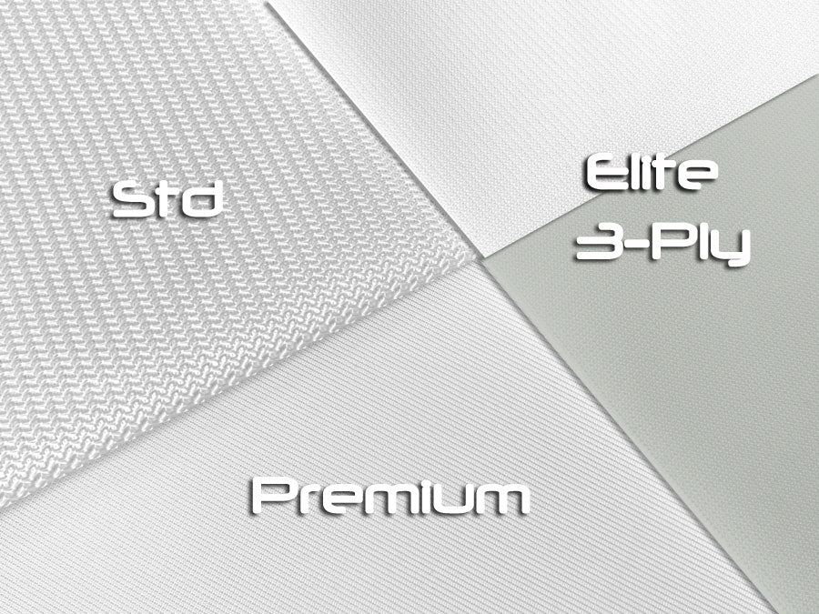 Multiple fabrics used in Golf Simulator Impact Screens manufactured by ALLSPORTSYSTEMS.