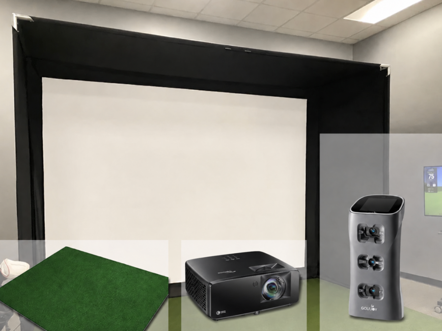 GOLFJOY Spica 3 golf simulator package with mat and 1080p projector.