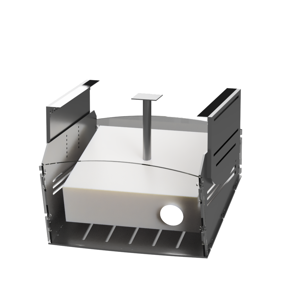 An Allsportsystems ceiling attached projector cage to shield projectors from ball strikes or golf club hits