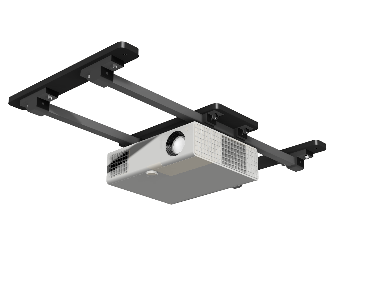 The ceiling-mounted projector is elegantly installed on an AllSportSystems SkyRail Adjustable Sliding Ceiling Projector Mount with tracks.