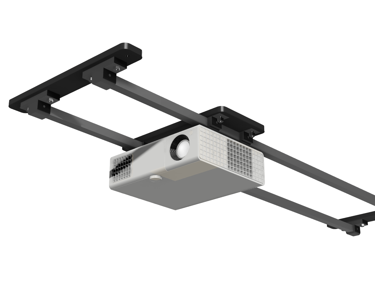 The SkyRail Adjustable Sliding Ceiling Projector Mount for Golf Simulators by AllSportSystems is a projector mount that slides on tracks.
