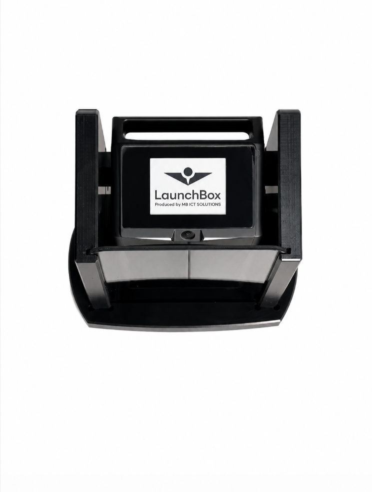 Portable shield case for the TruGolf LaunchBox golf launch monitor.