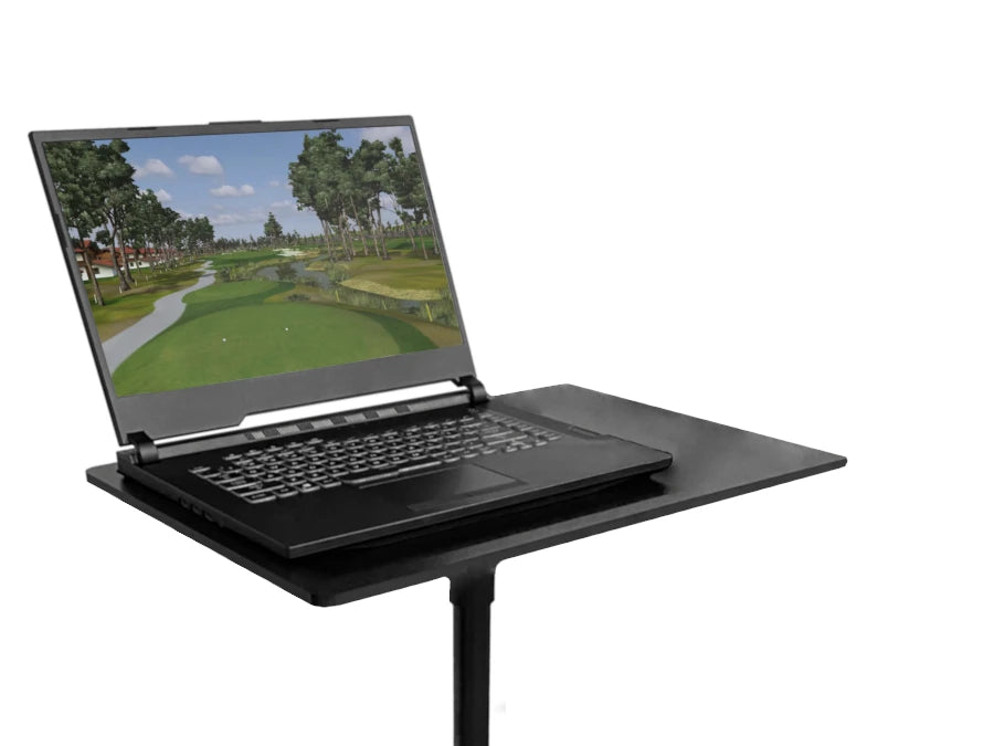 An AllSportSystems golf simulator featuring a Preloaded Gaming Laptop With Stand for SkyTrak Golf Simulators.