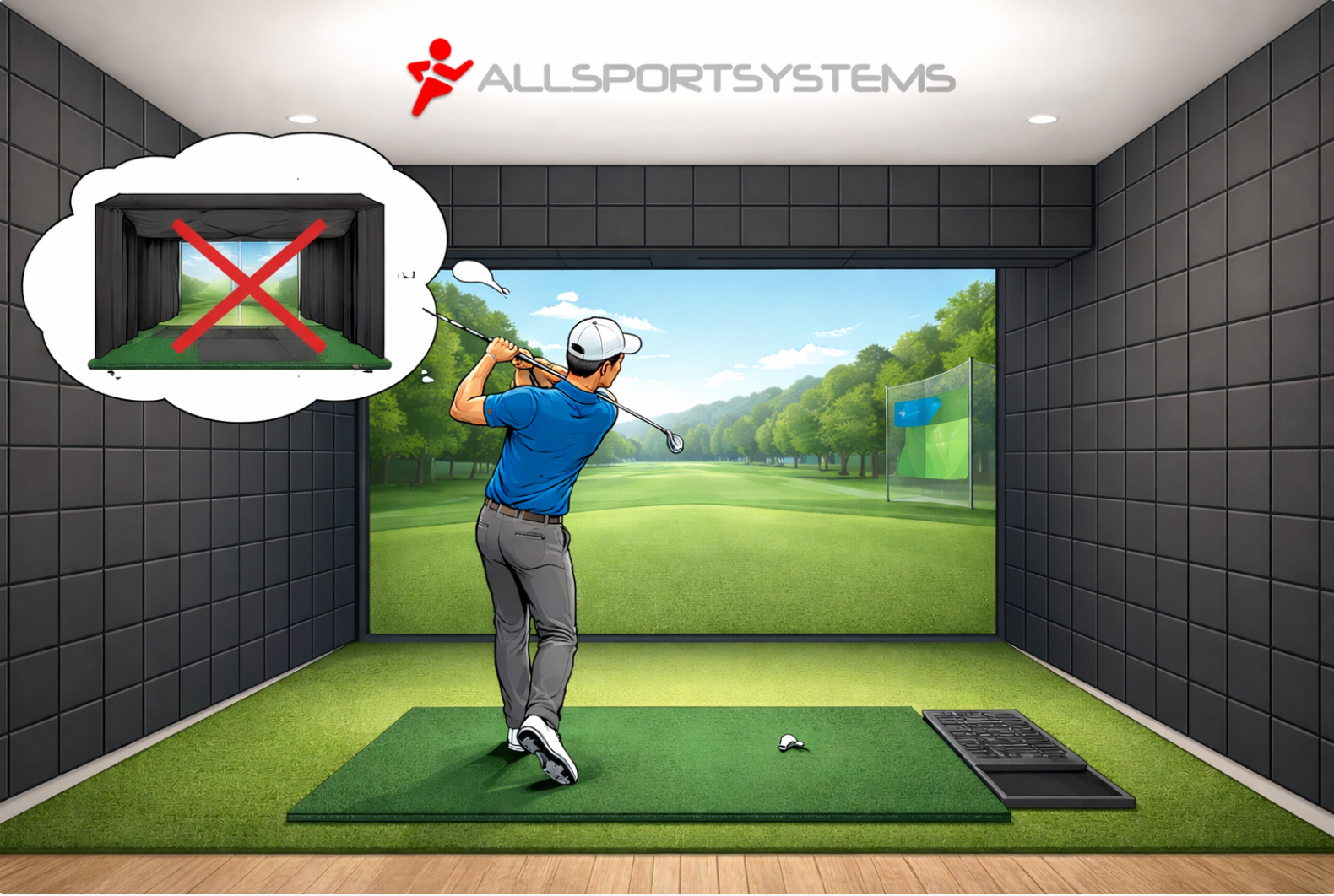 Golf Simulator Without A Hitting Bay. The Whole Room Turns Into the Hitting Bay.