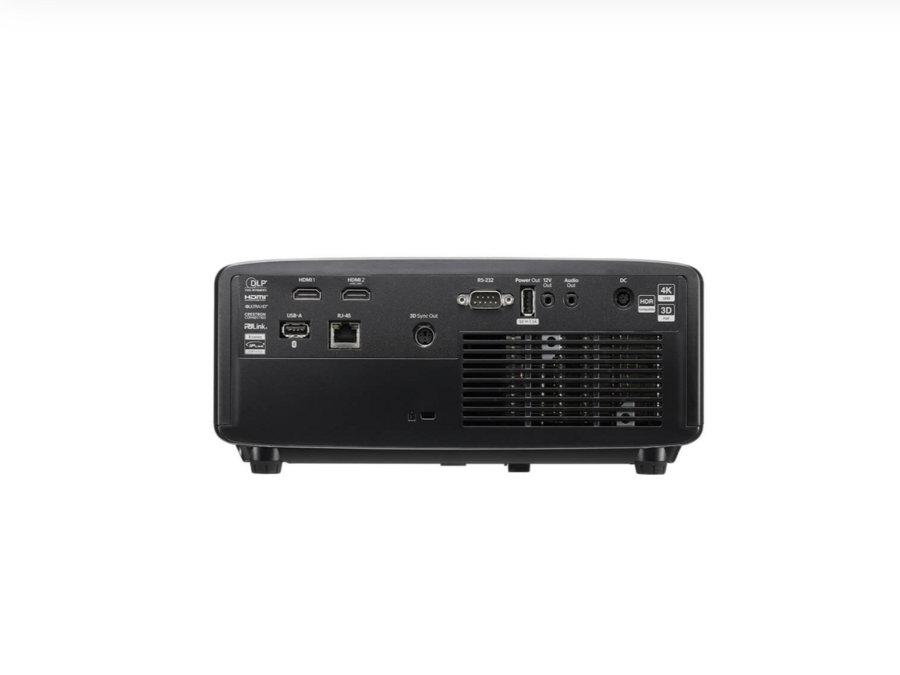 Back port connectivity view of the Optoma ZK431ST-B short throw 4K projector.