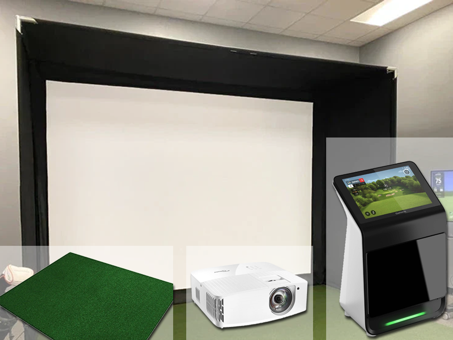 A DIY Garmin R50 golf simulator bundle with bay, screen, projector and mat from ALLSPORTSYSTEMS.