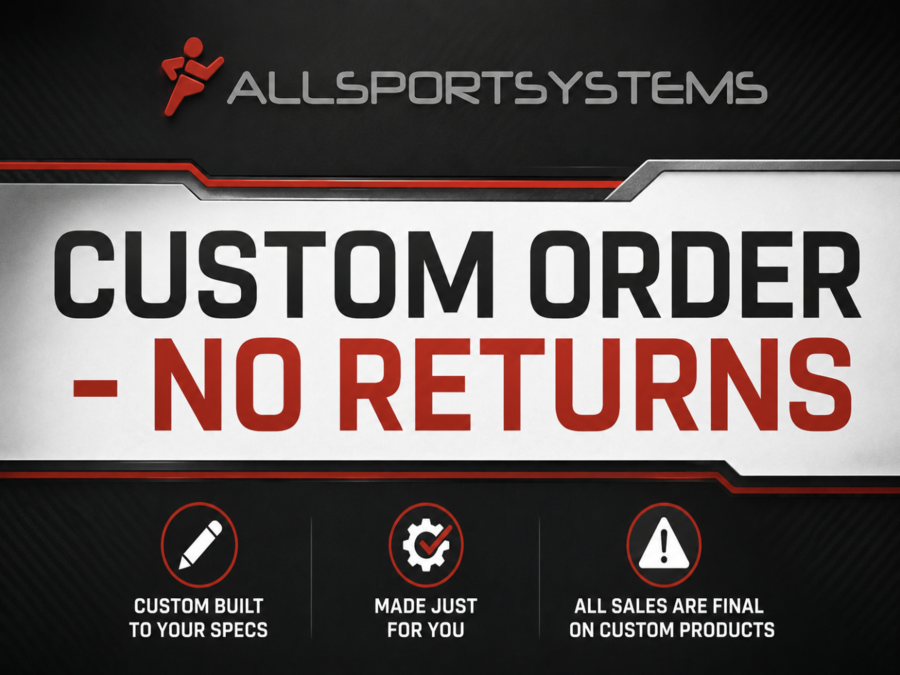 Custom orders for AllSportSystems affordable golf simulator products with no returns due to the custom nature.