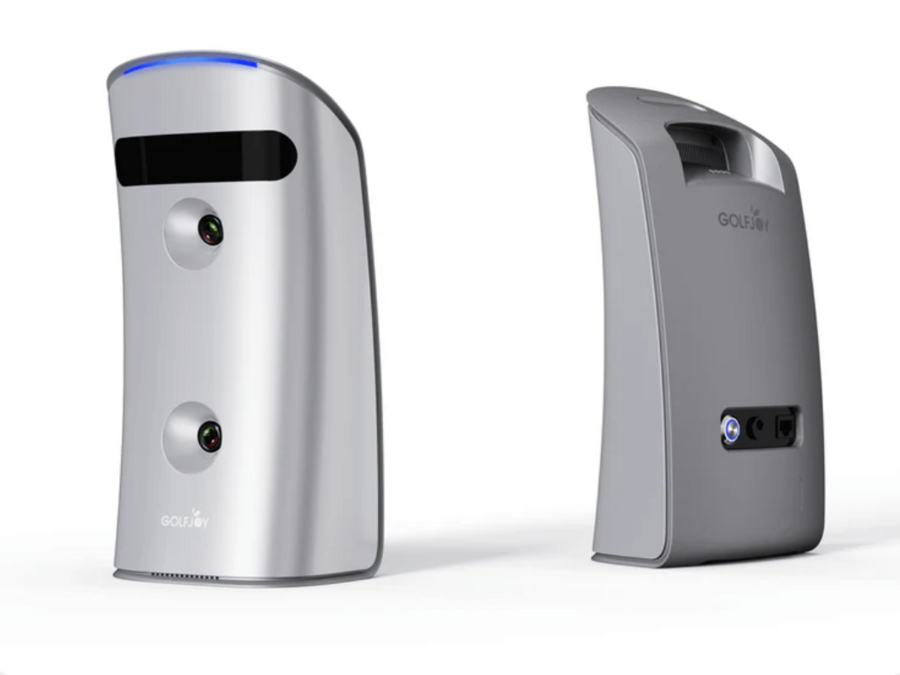 Front and side view of the GOLFJOY GDS PRO portable launch monitor.