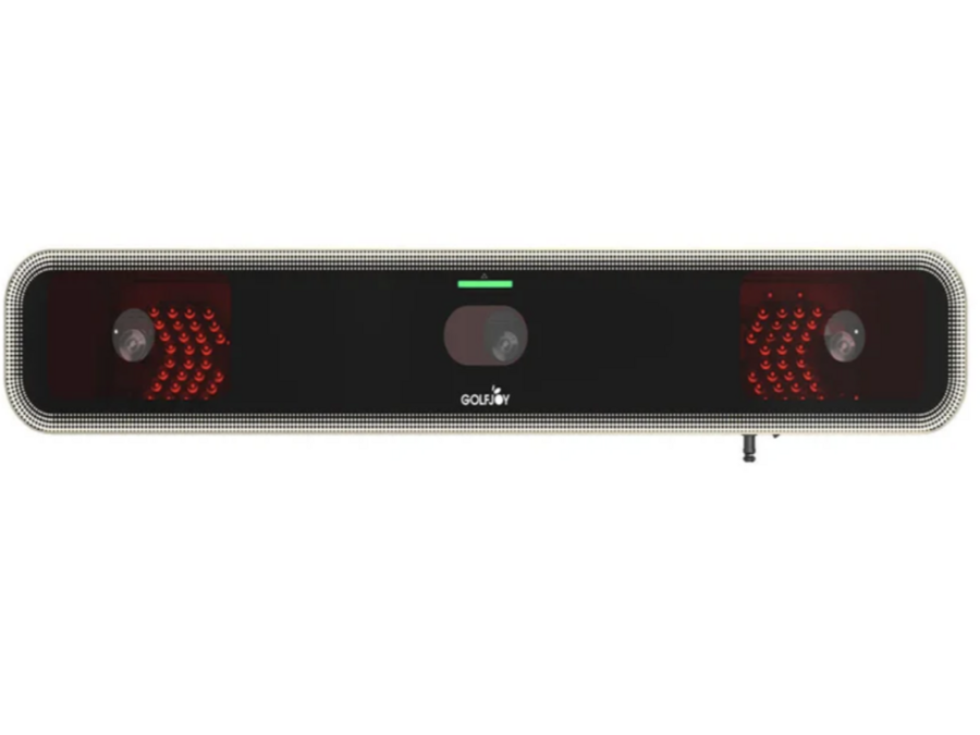 Front facing view of GOLFJOY GR3 overhead mounted golf simulator launch monitor.