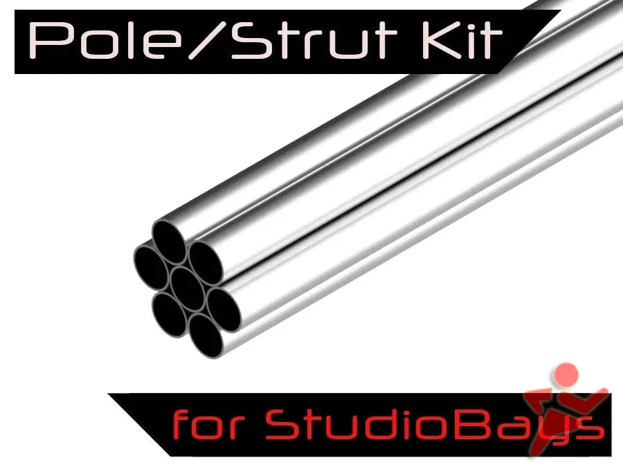 Image of a Pro Studio Golf Simulator Packages and Kits consisting of six metal tubes packaged together, featuring the "Pole/Strut Kit for StudioBays" text. Brand: Fast Bundle.