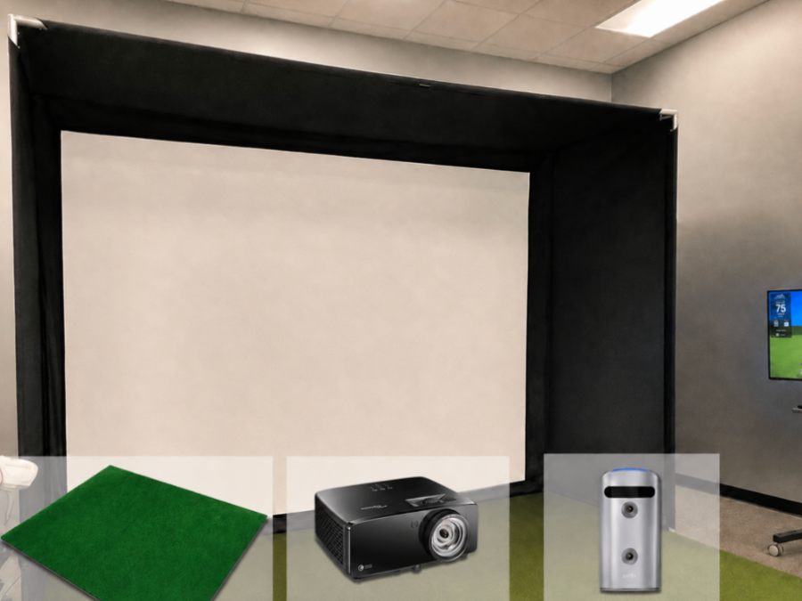 Complete golf sim kit with GOLFJOY GDS PRO and 1080p projector.