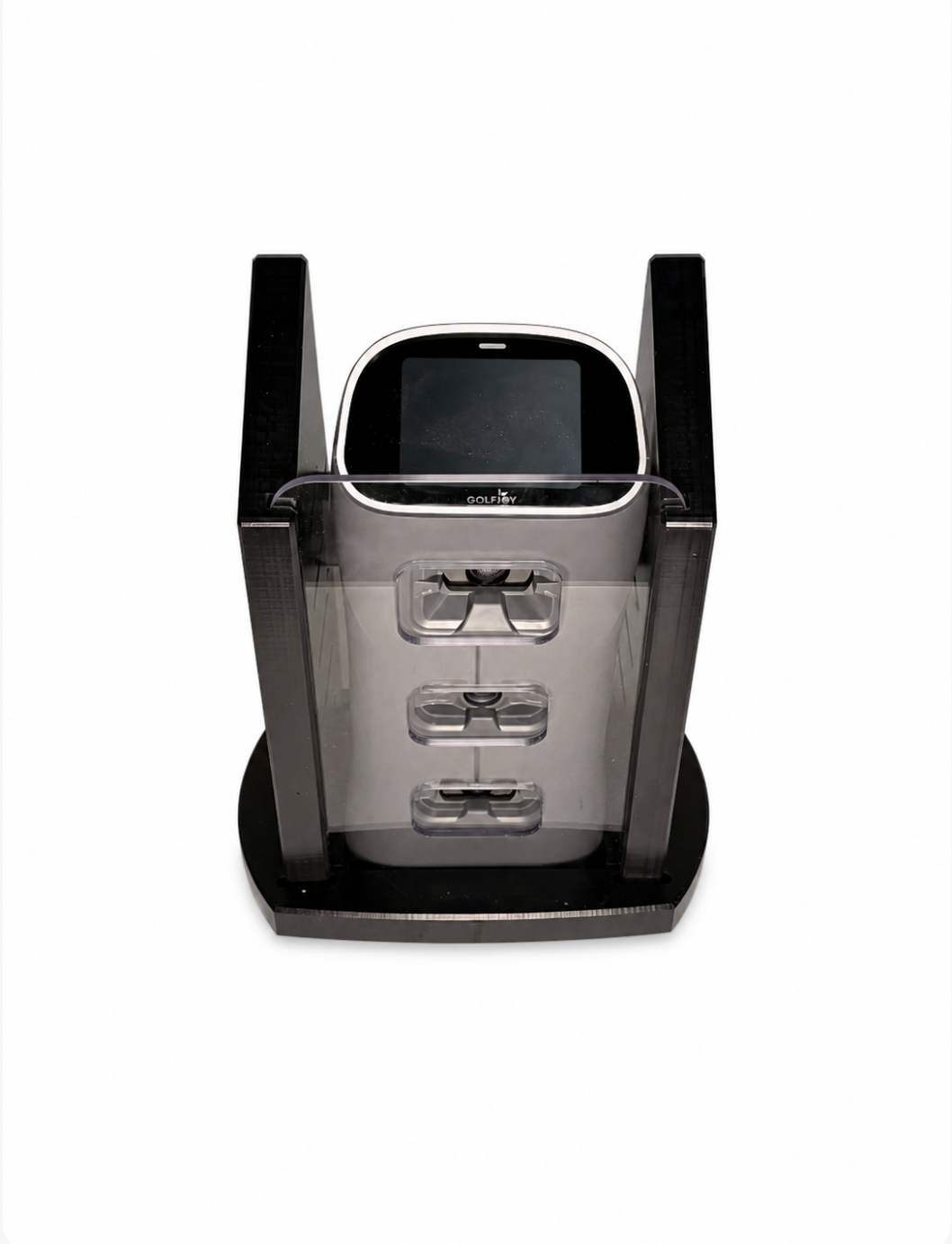 Fully surrounded portable launch monitor case.