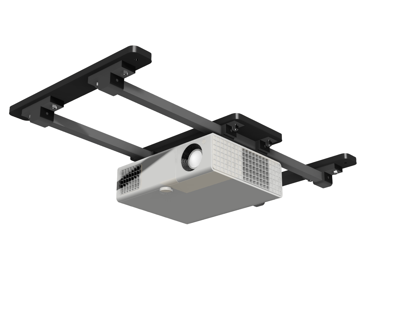 A strong sliding projector mount for golf simulators with multiple length options.