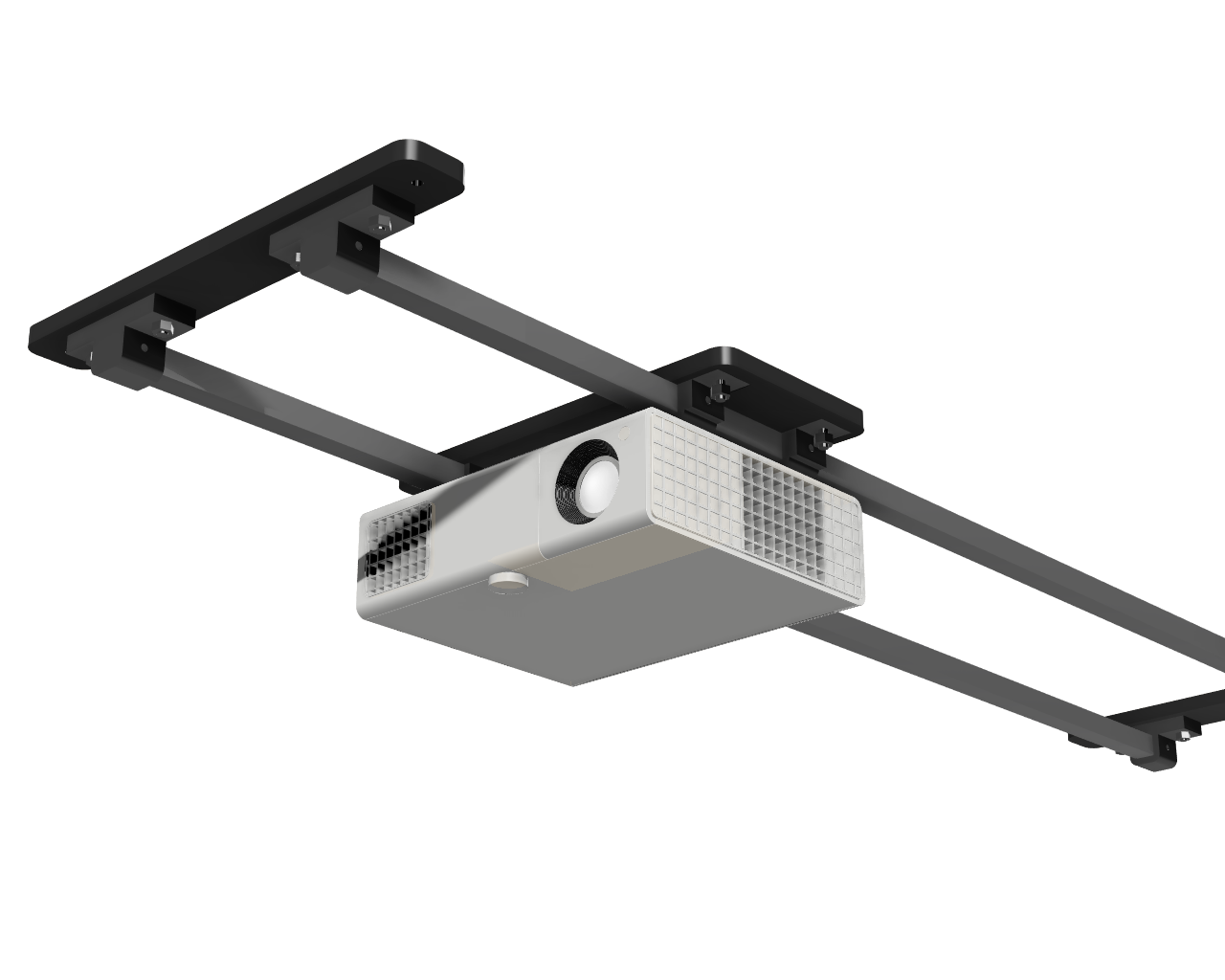 Highly configurable sliding projector mount with steel rails.