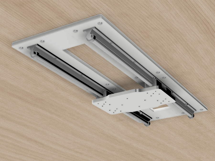 A heavy duty ceiling track sliding mount system for overhead projectors.