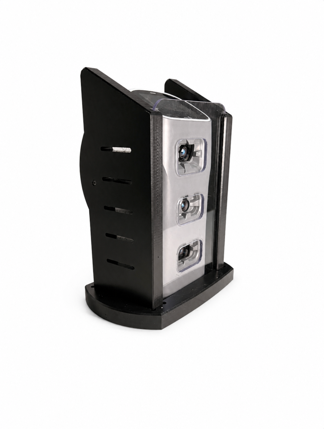 Side view of the protective shield enclosure made for GOLFJOY Spica 3 portable golf launch monitor.