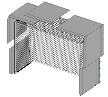 Super Bay golf simulator enclosure with multiple safety features and netting layers