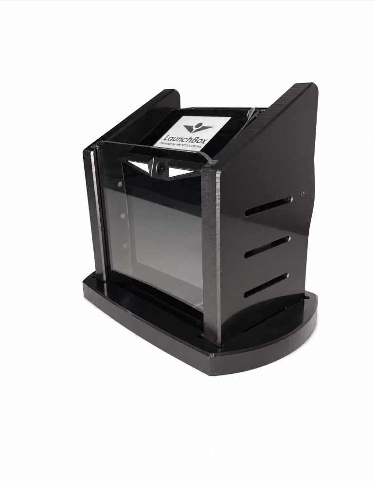 Side shot view of the durable TruGolf LaunchBox portable golf launch monitor case.