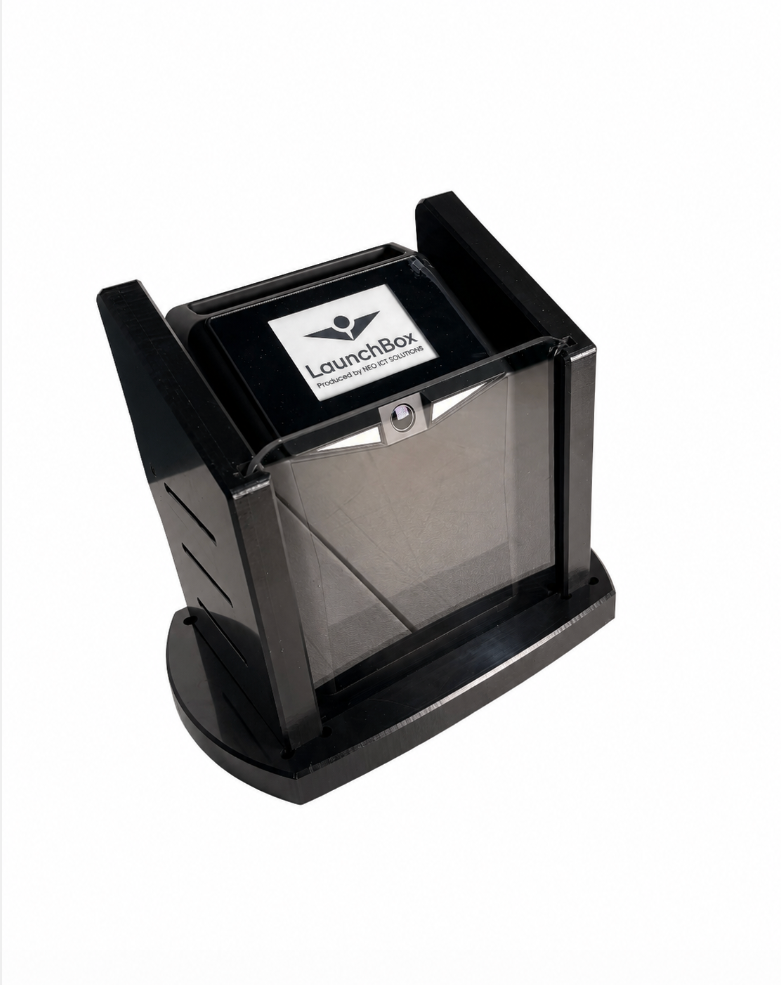 Durable shield case for the TruGolf LaunchBox portable golf launch monitor.