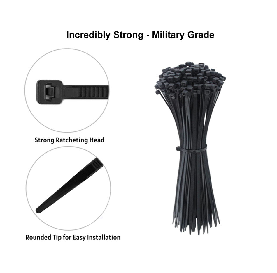 Military grade 11" zip ties for mounting golf simulator impact screens in a golf bay or cage.