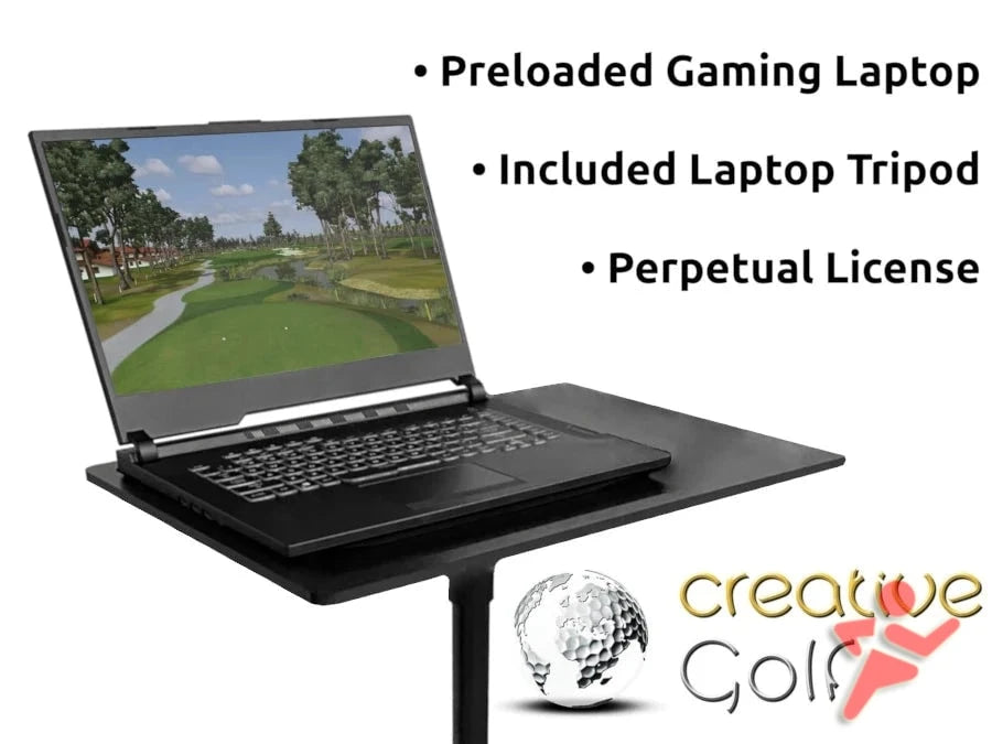 An AllSportSystems golf simulator featuring a Preloaded Gaming Laptop With Stand for SkyTrak Golf Simulators.