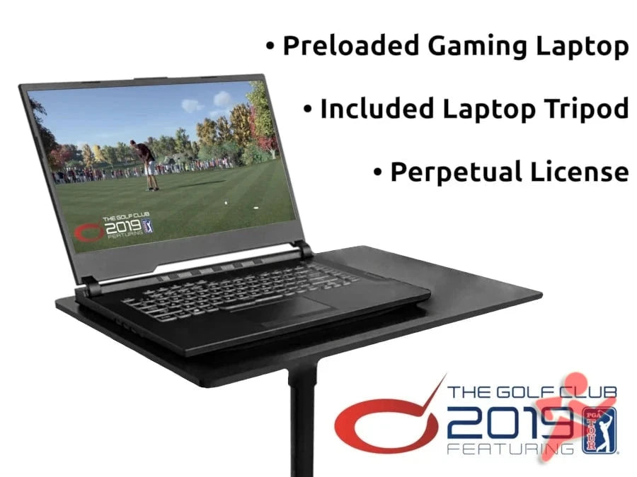 An AllSportSystems Preloaded Gaming Laptop with Stand for SkyTrak golf simulators and TGC software. Play real world courses for a fully immersive golf experience!