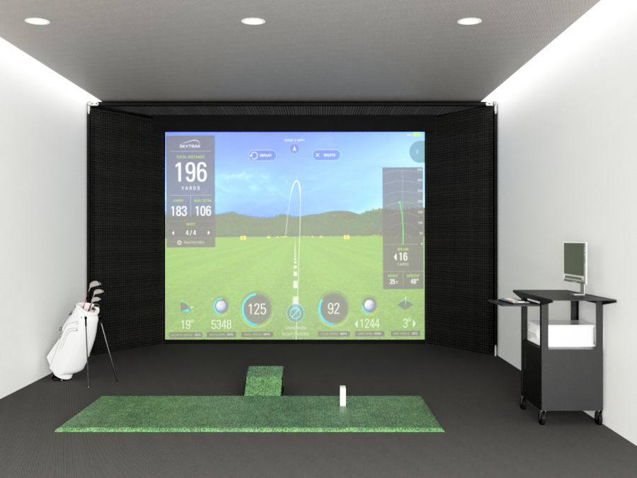 An ALLSPORTSYSTEMS Commercial Golf Simulator Hitting Bay