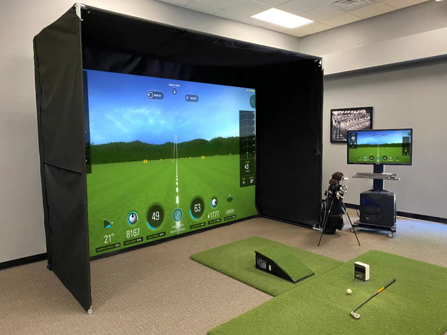 Home golf simulator enclosure from Allsportsystems.  Designed for maximum safety to protect your room!